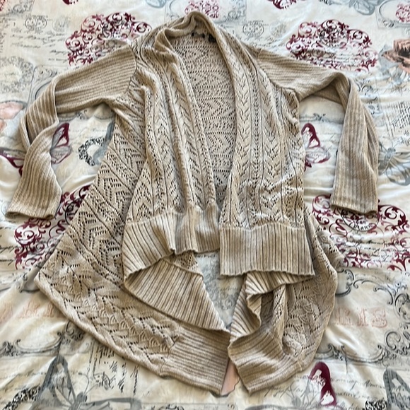 MODA international 100% cotton size L cream/tan long knitted cardigan - Picture 5 of 9